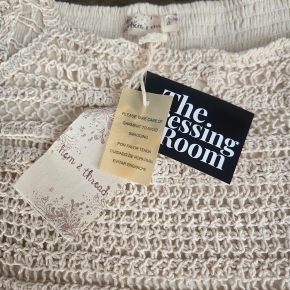 Hem & Thread Cream Crochet Lace Peasant Top Long Sleeve Boho Smocked Blouse M/L - Picture 7 of 8
